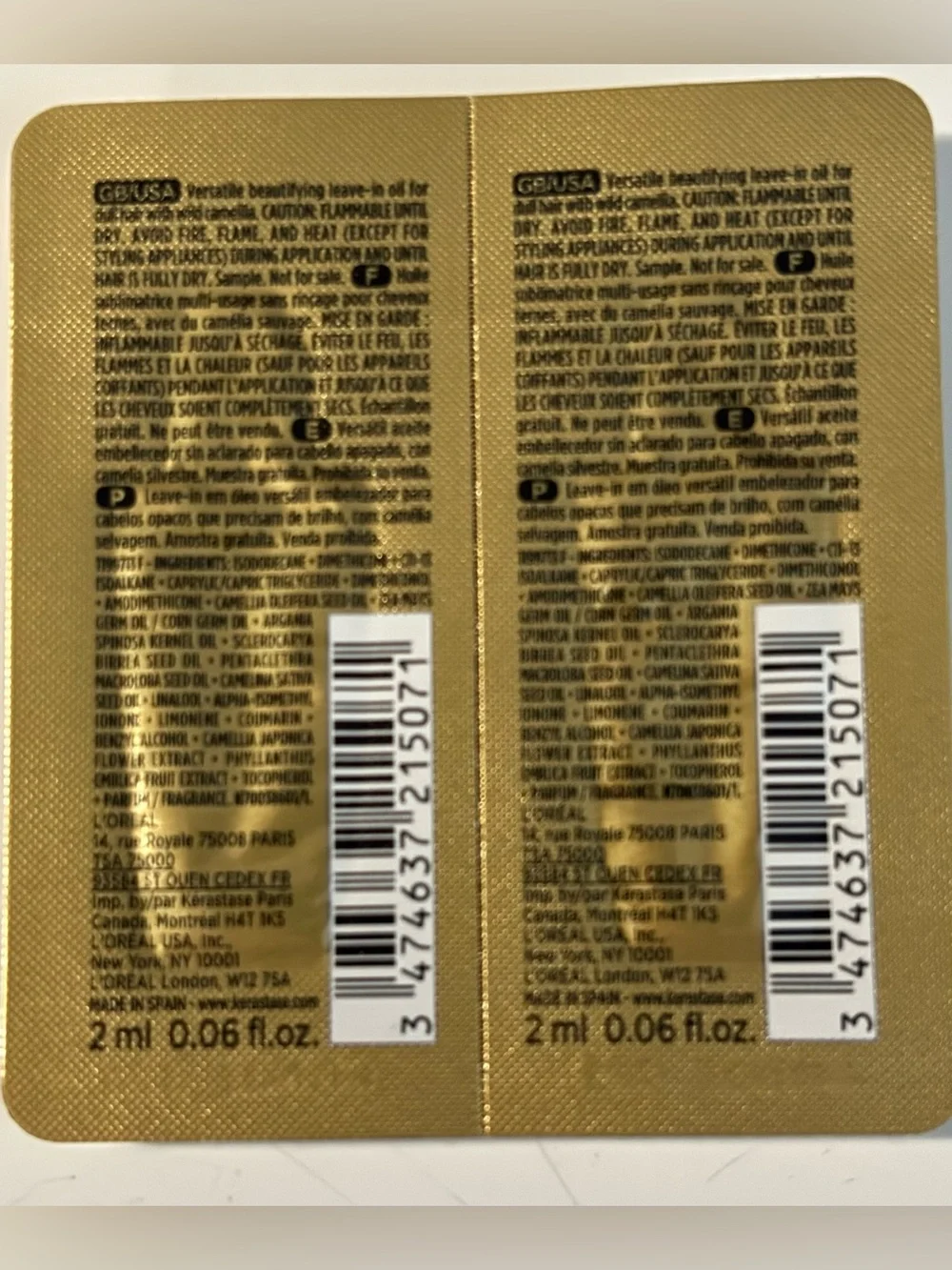 NWT Kérastase Elixir Ultime Camelia Oil 2ml x 2 Samples/ Travel size